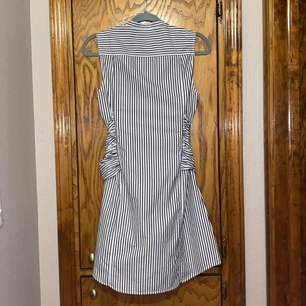FRAME Cotton Sleeveless Striped Button Down Dress Tie Waist Shirt Dress SMALL - Picture 9 of 11